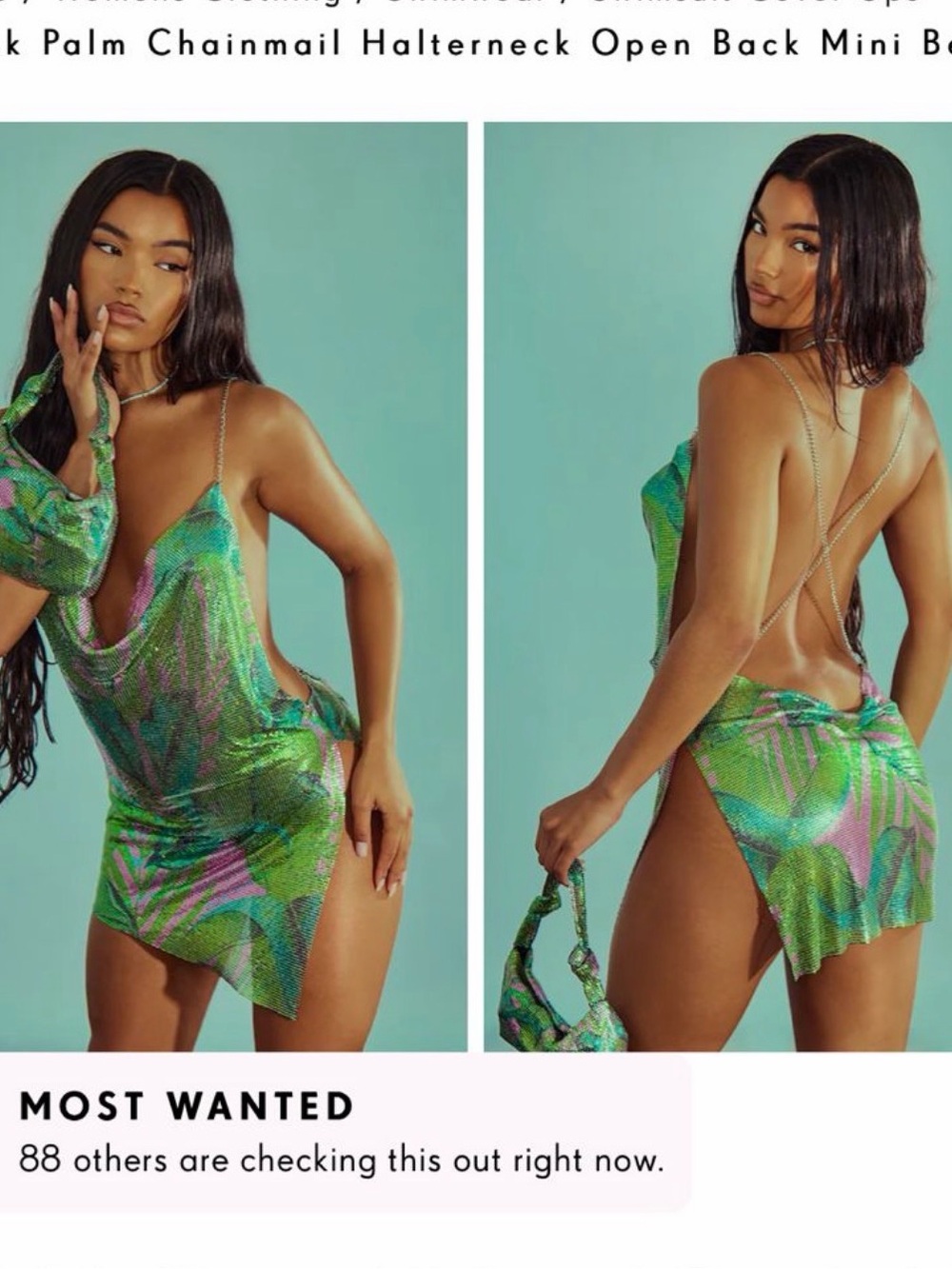 Backless Chainmail Halter Mini Dress Tropical Print NEW NWT SIZE S
